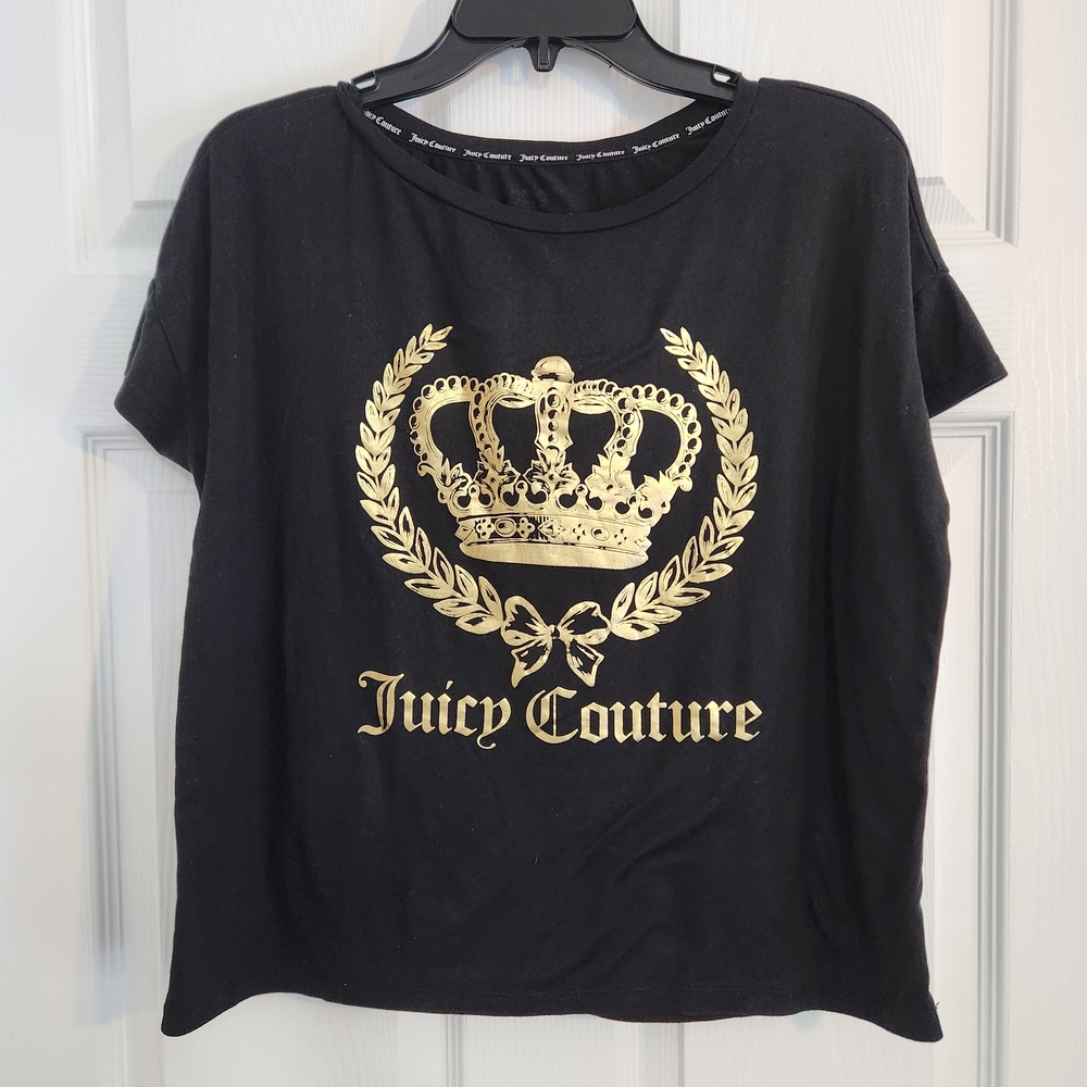 Juicy Couture Black T-Shirt with Gold Crown Logo
